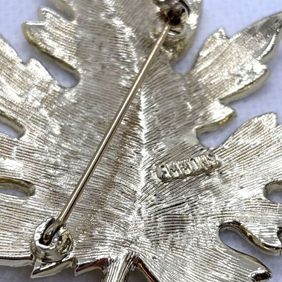 Vintage Emmons Signed Textured Leaf Gold Tone Pin Brooch Fall Autumn Nature - Picture 3 of 7